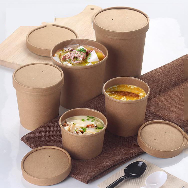 牛皮纸汤杯纸碗一次性汤盒打包盒快餐盒圆形外卖可定制汤桶